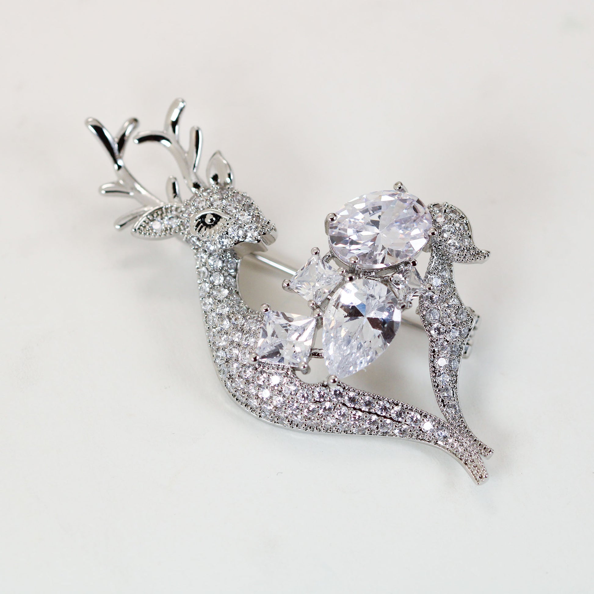 Crystal rhinestone reindeer Christmas brooch pin