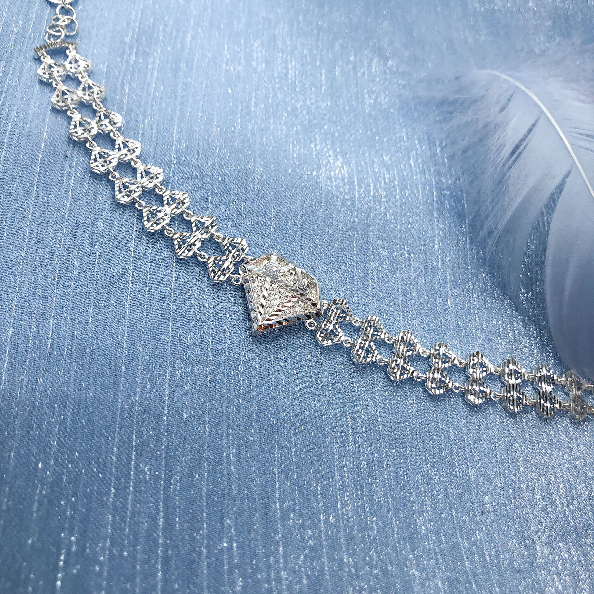 diamond shape sterling silver lace tennis bracelet