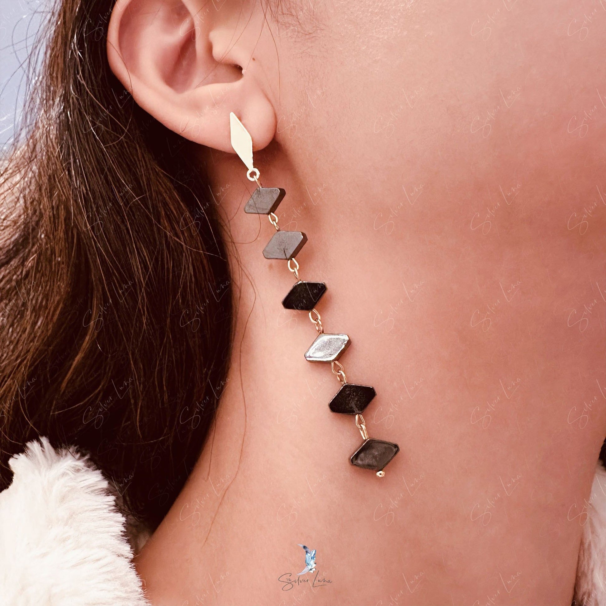 black diamond dangle drop earrings