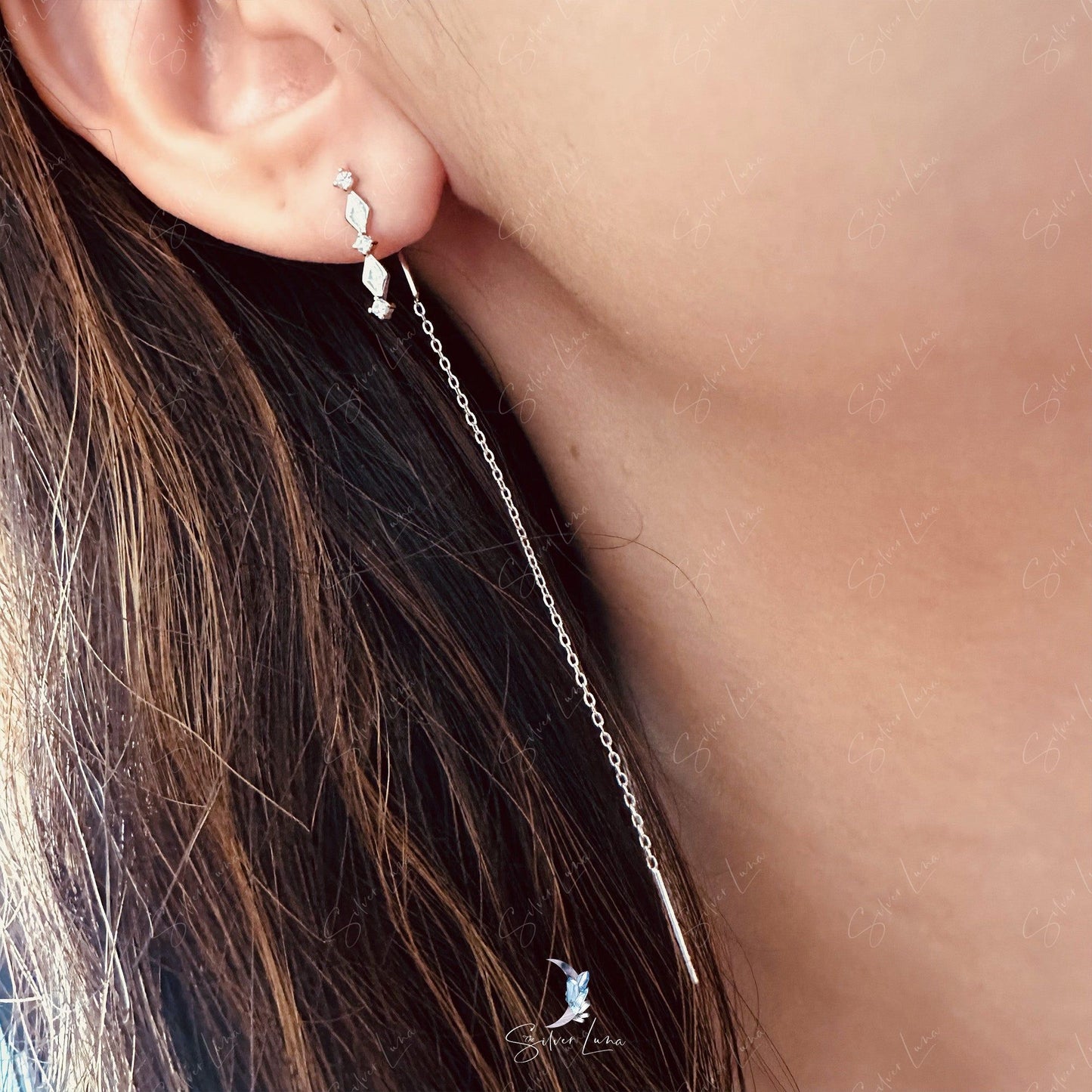 diamond threader earrings