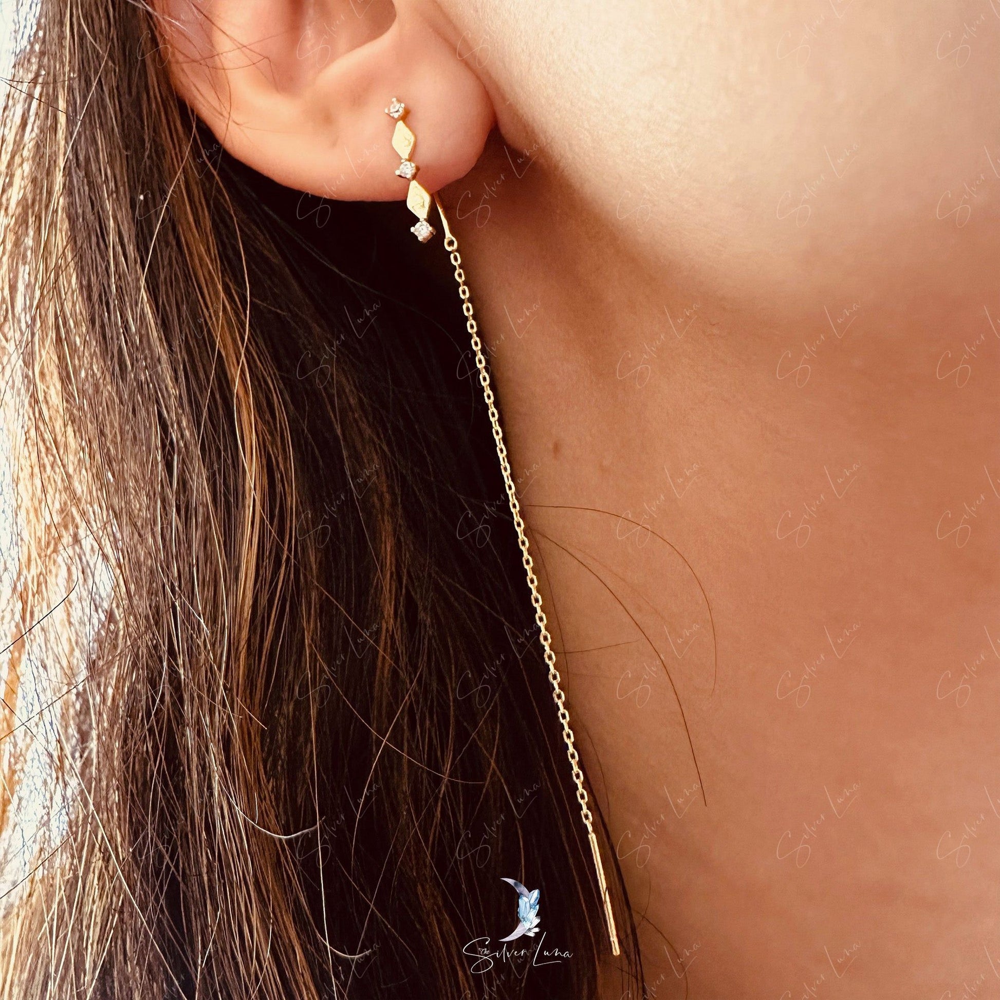 geometric ear threader earrings