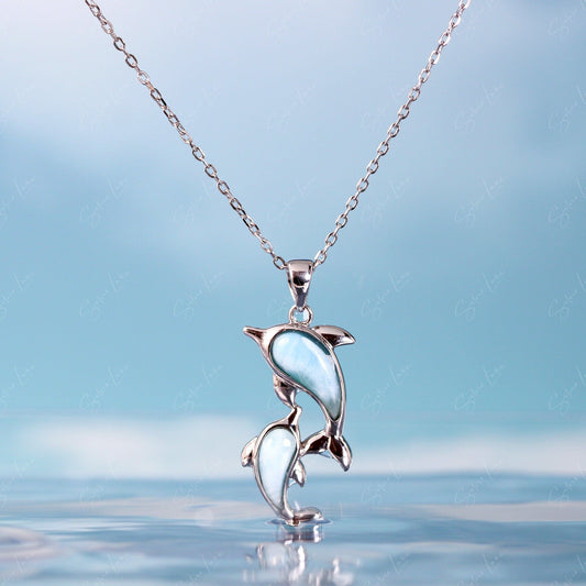Ocean Larimar dolphins pendant necklace in sterling silver