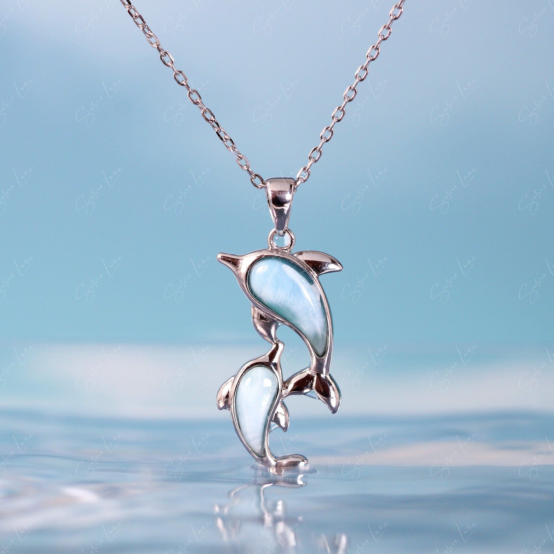 Ocean Larimar dolphin pendant necklace