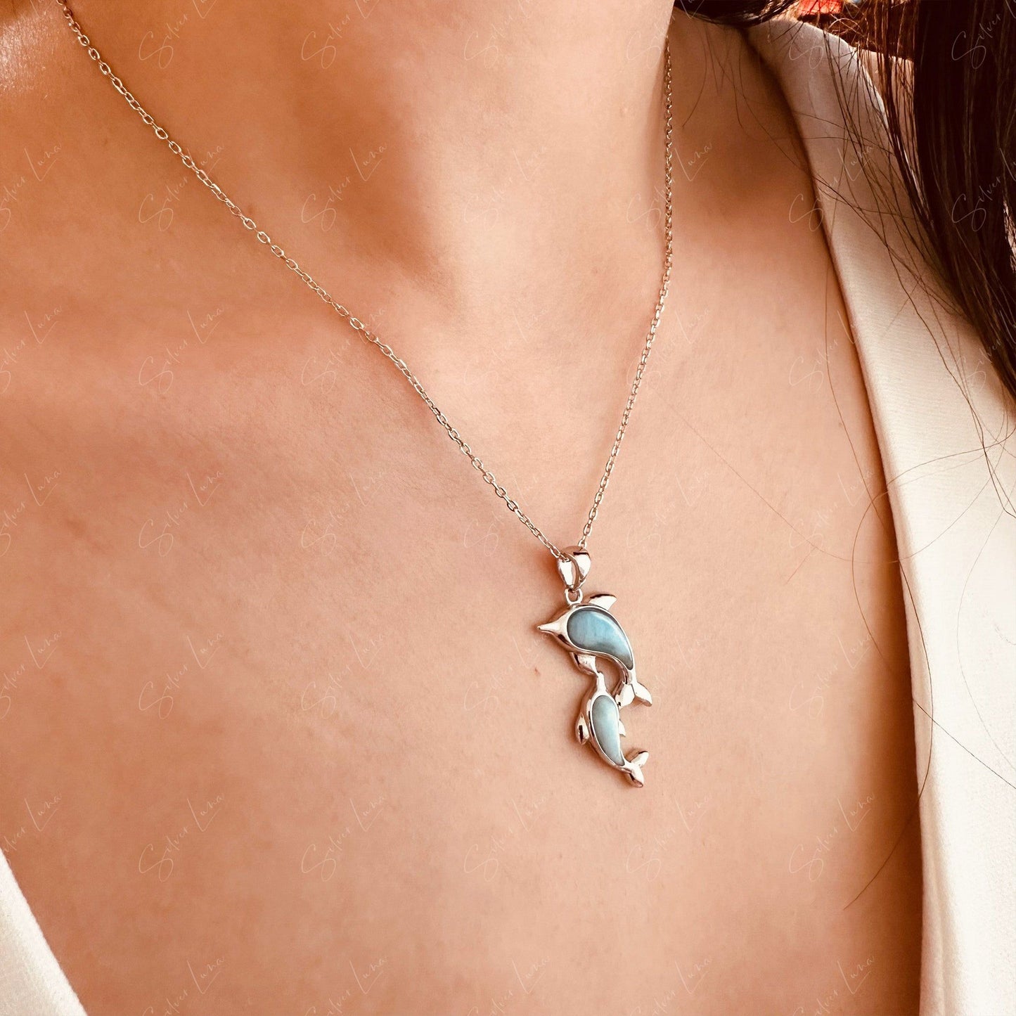 dolphin larimar pendant necklace