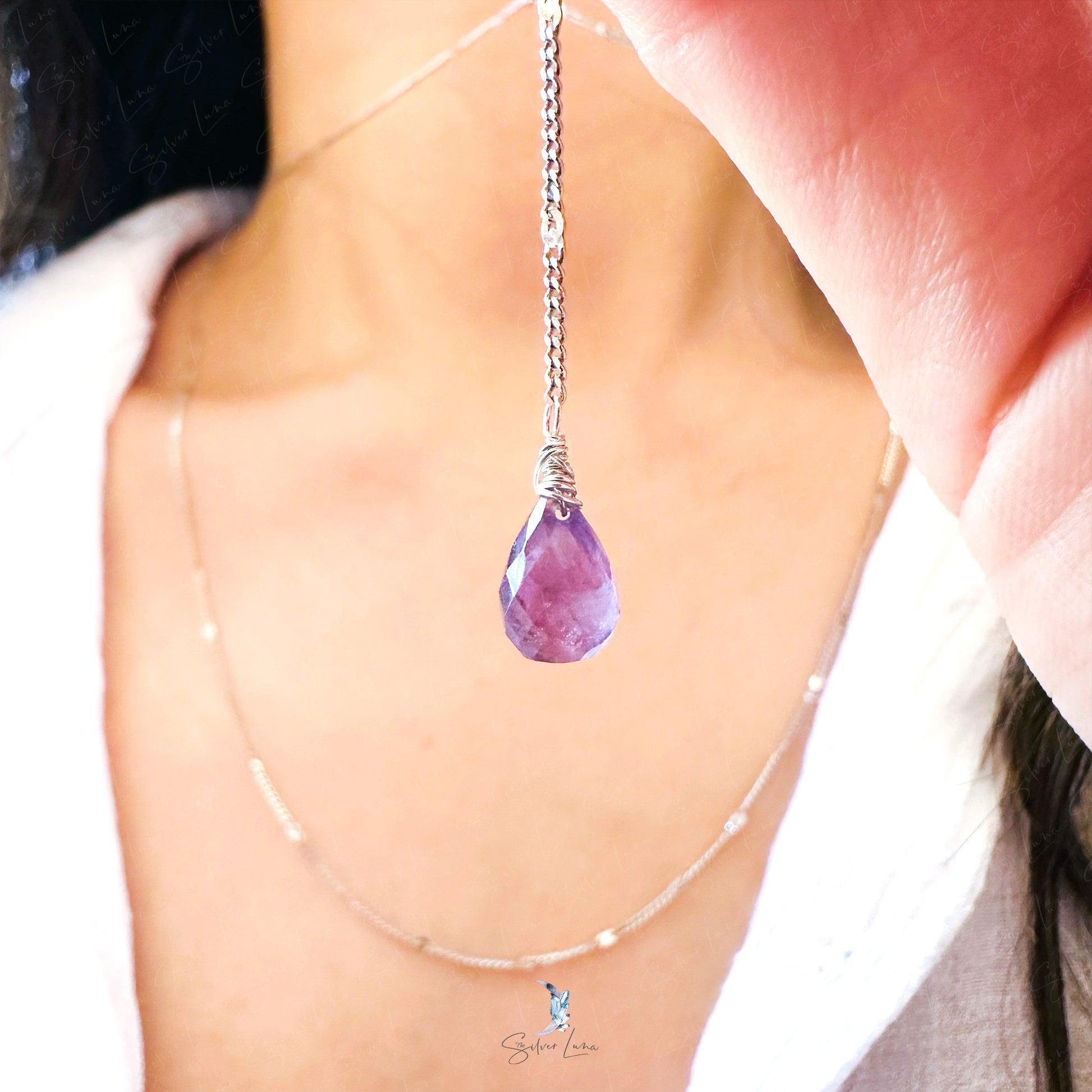 Amethyst healing stone double layer necklace