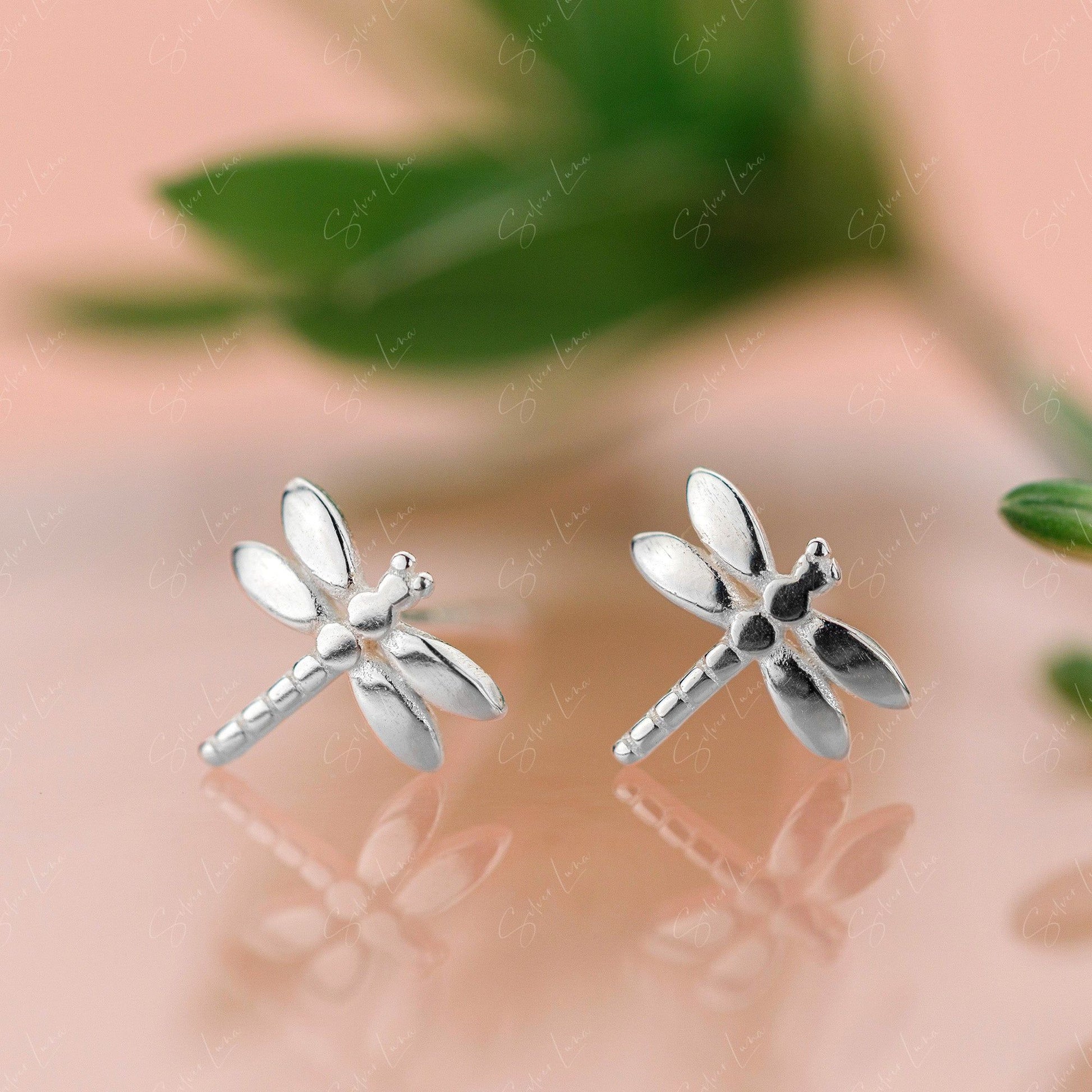 silver dragonfly stud earrings