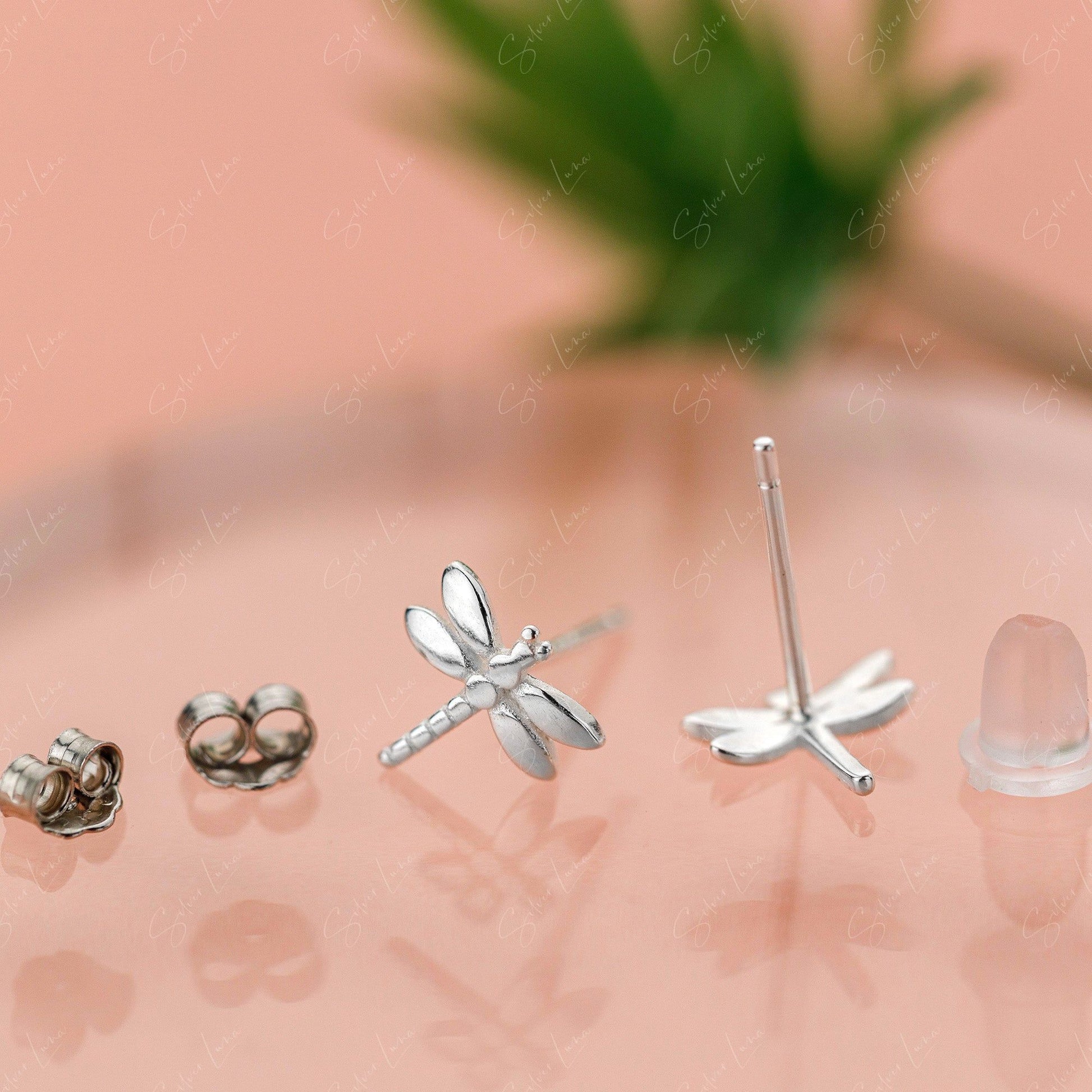 dragonfly silver stud earrings