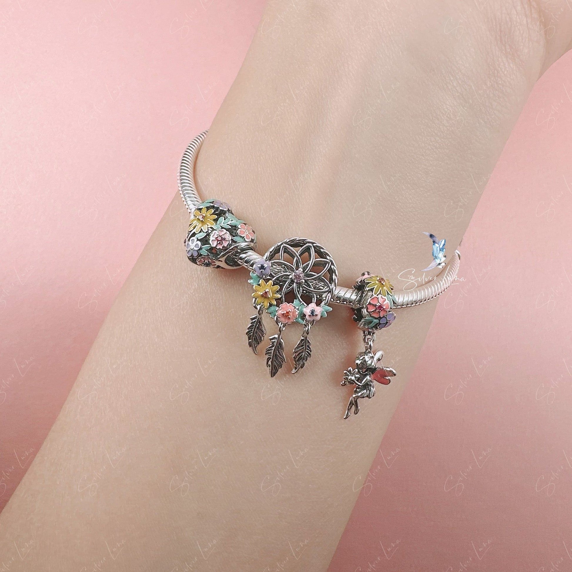 flower fairy dream catcher charm bracelet