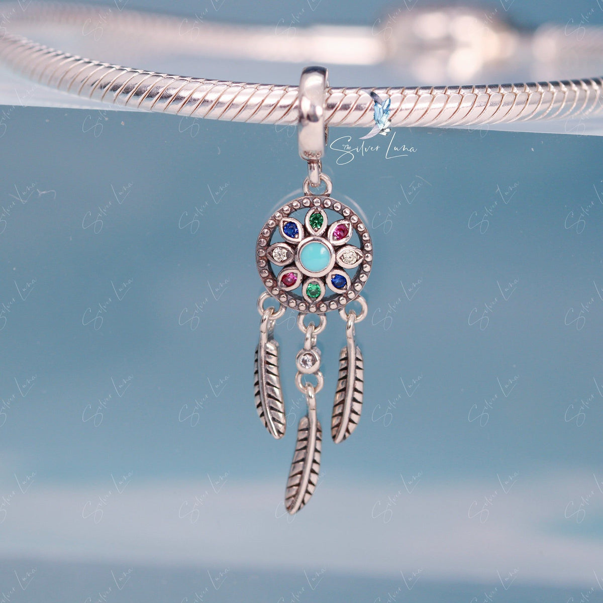 Dream catcher sterling silver pendant charm – The Silver Luna