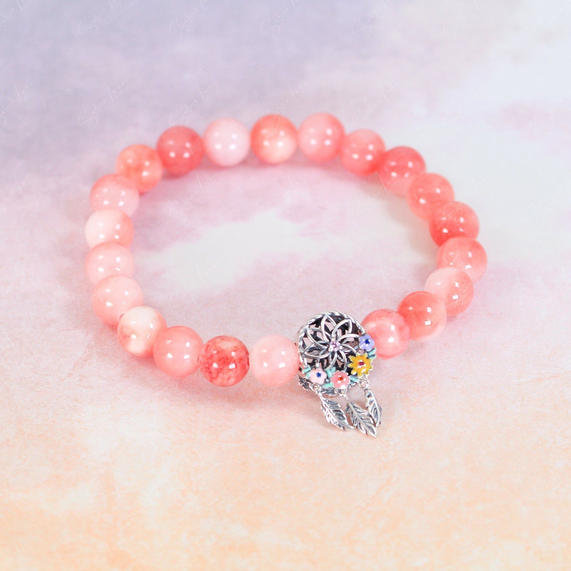 healing pink Persian jade dream catcher bracelet