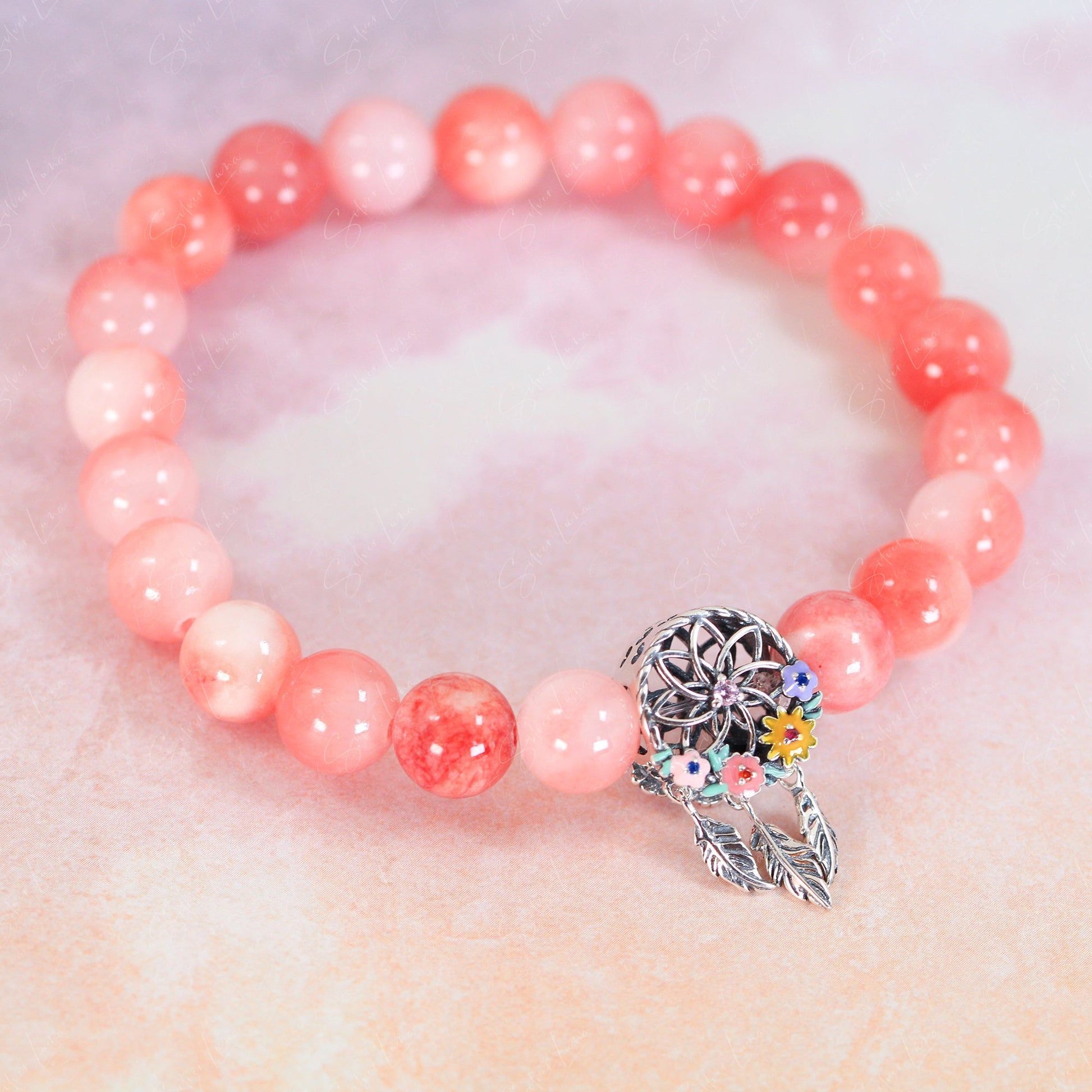 pink beaded dream catcher bracelet