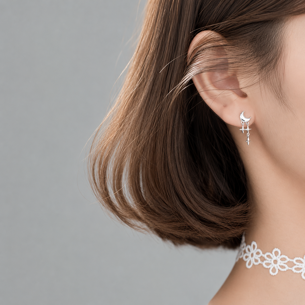 moon and star drop silver earrings