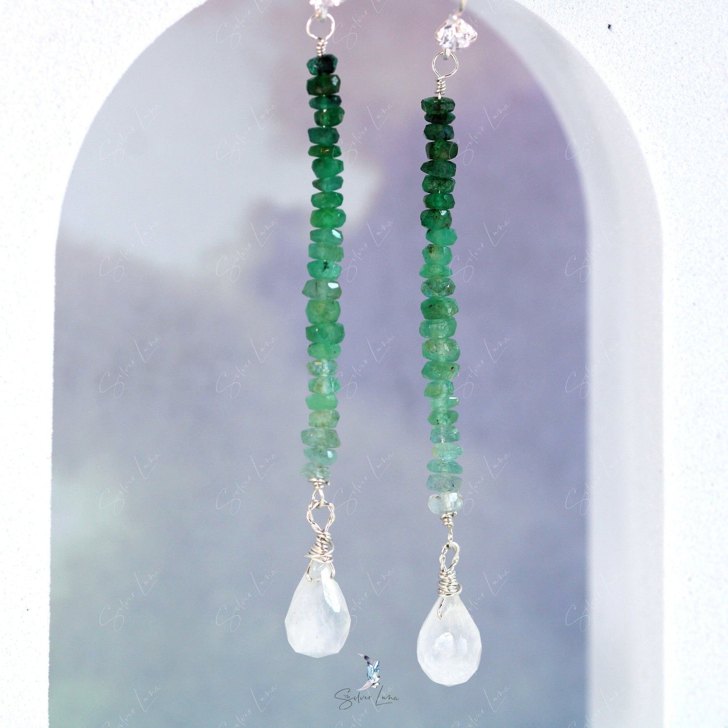 emerald moonstone handmade earrings