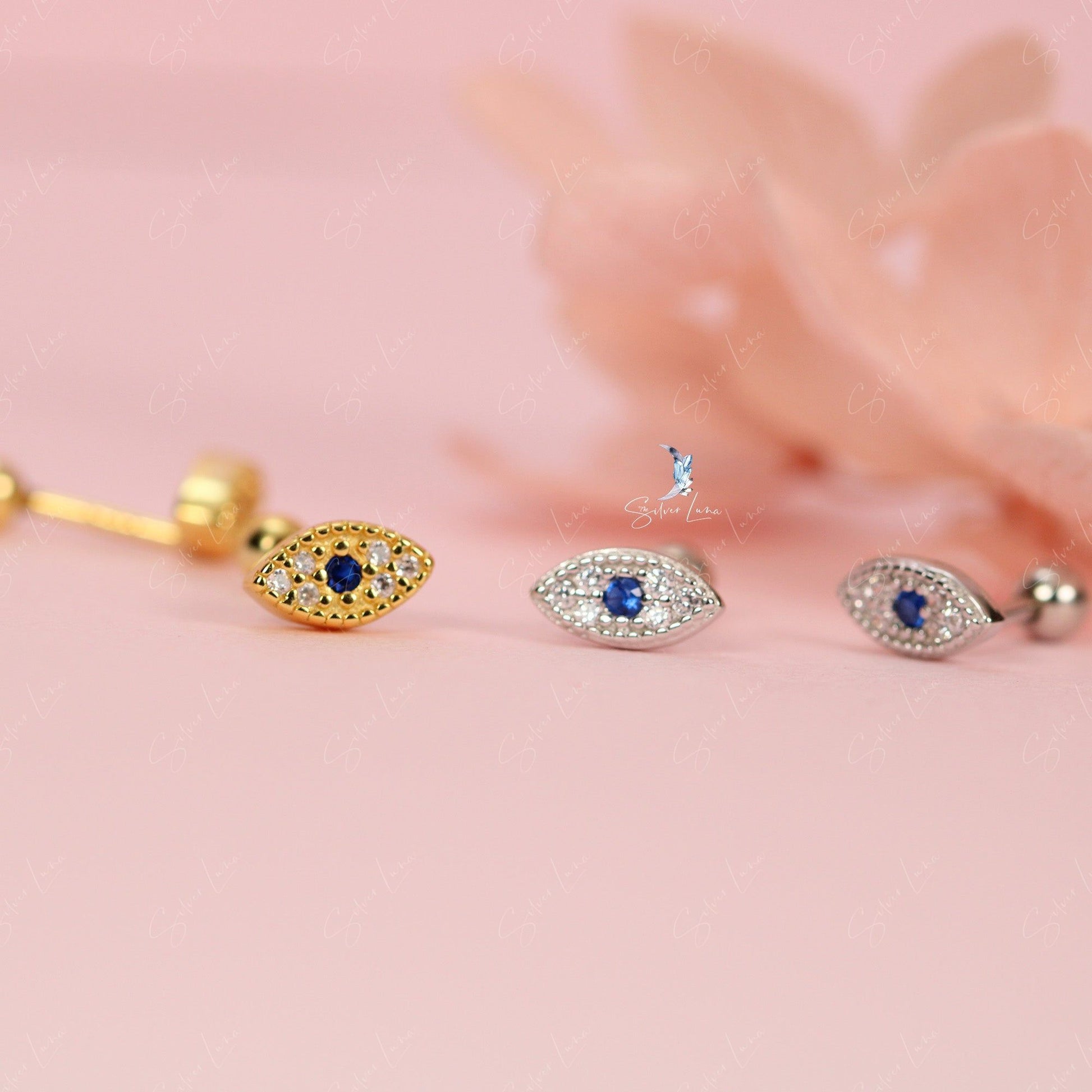 evil eye screw back earrings