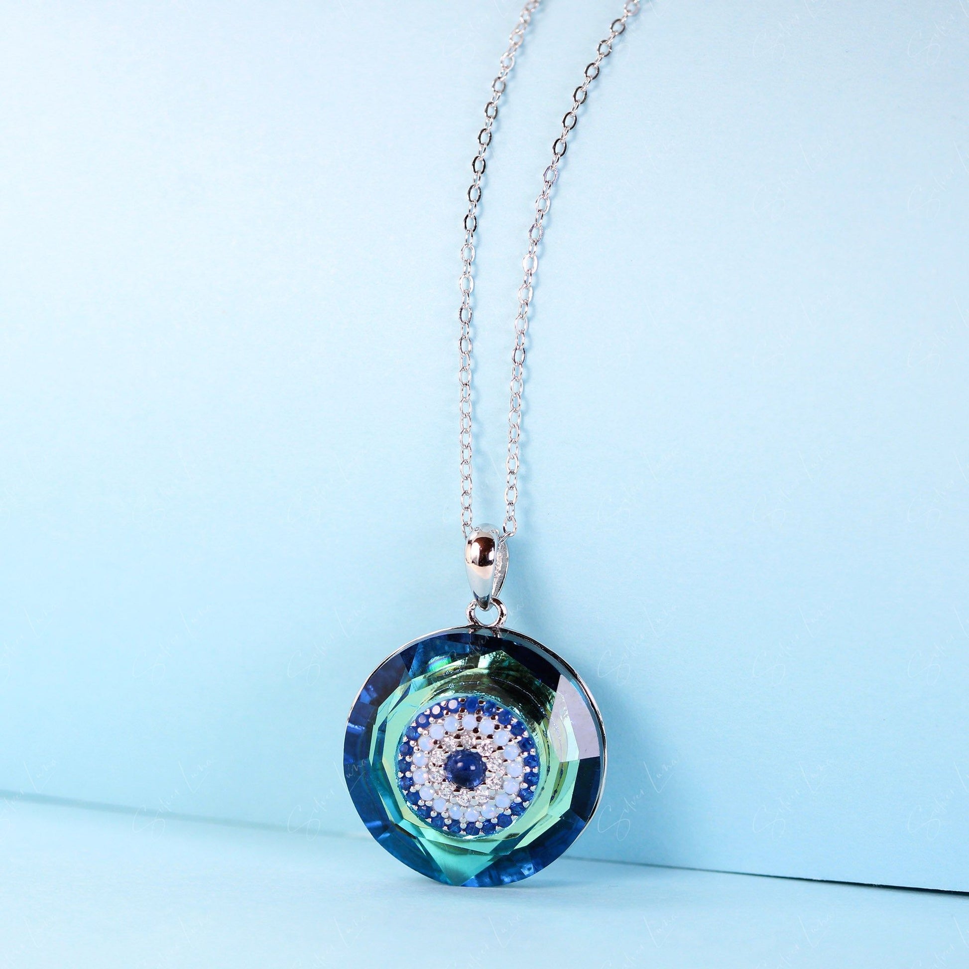 crystal evil eye protection pendant necklace