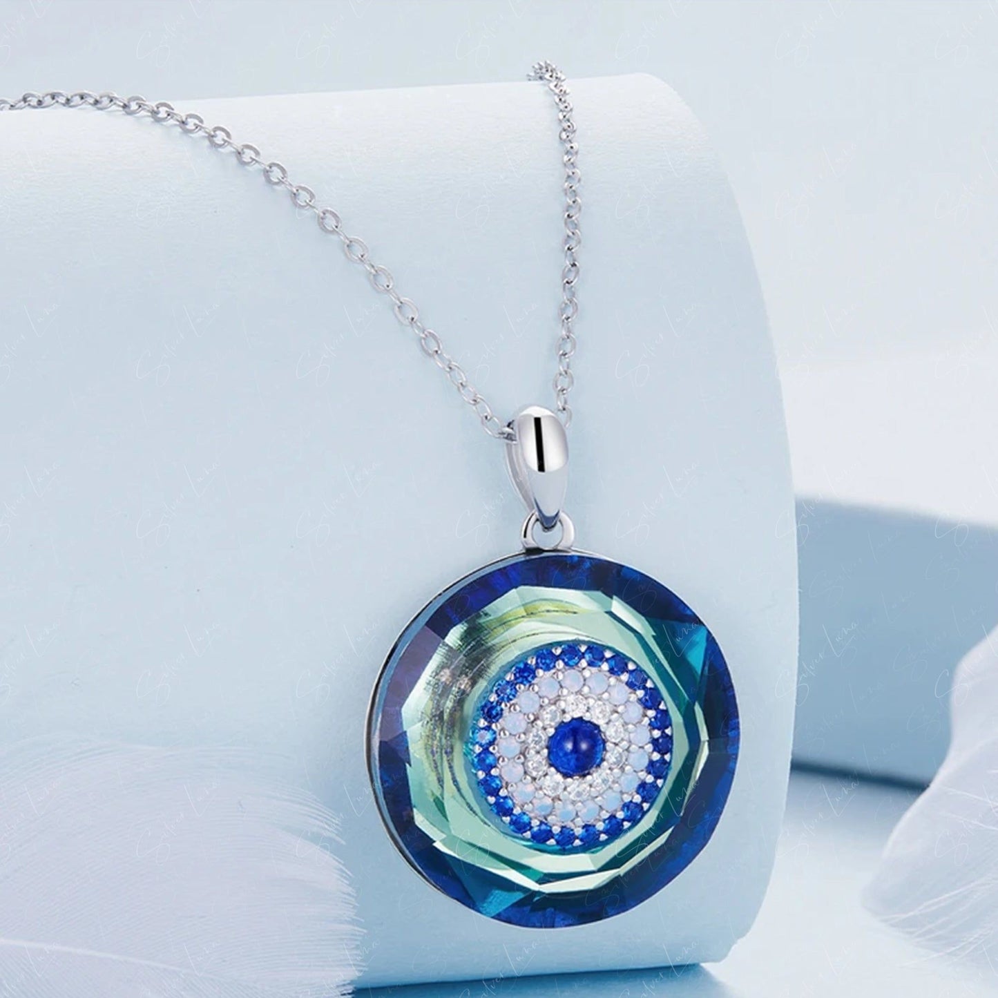 evil eye blue crystal pendant necklace