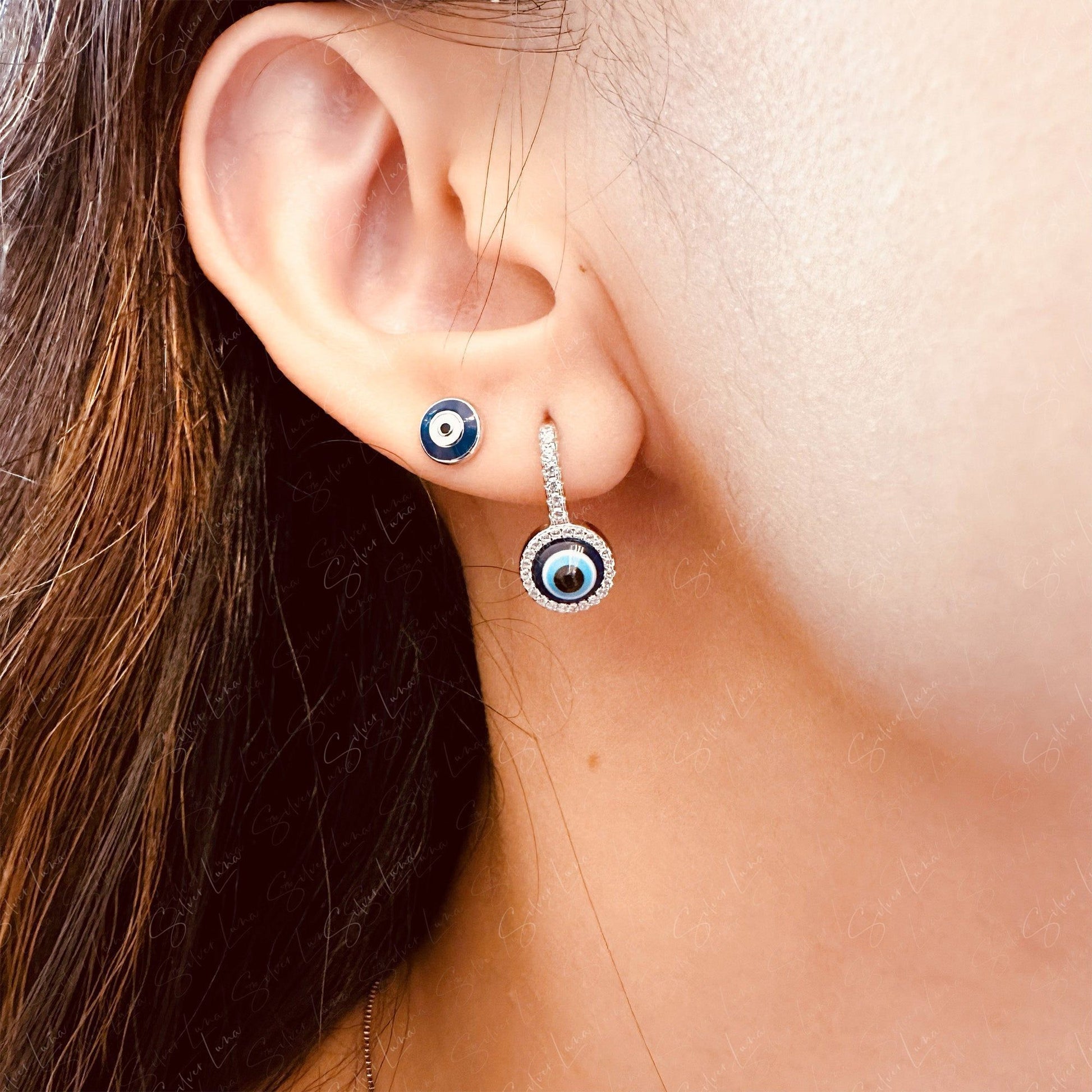 blue evil eye stud earrings