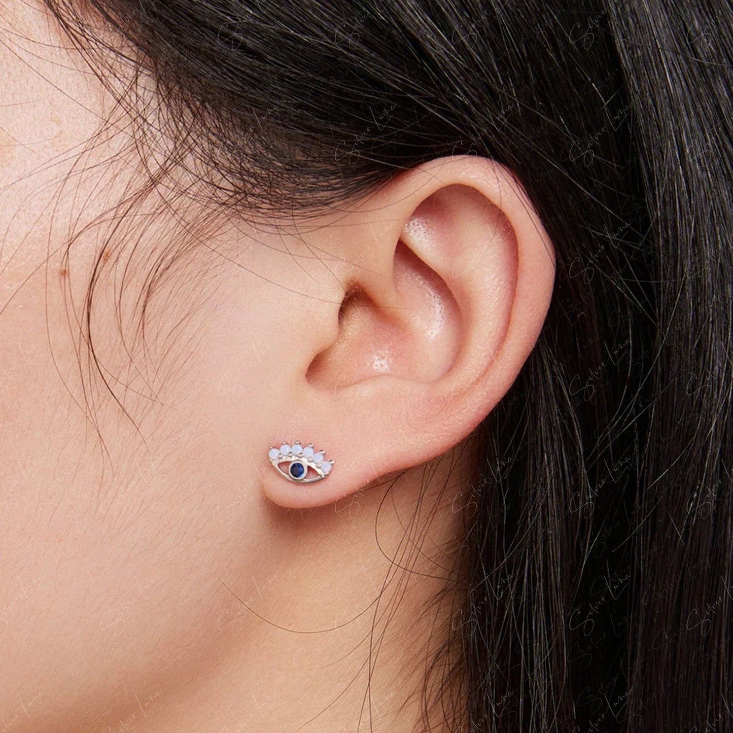Turkish evil eye screw back earrings