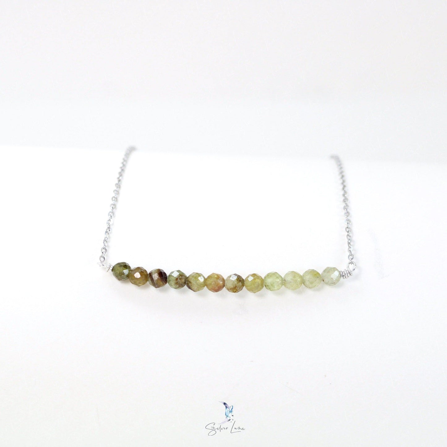 green garnet gemstone row pendant necklace