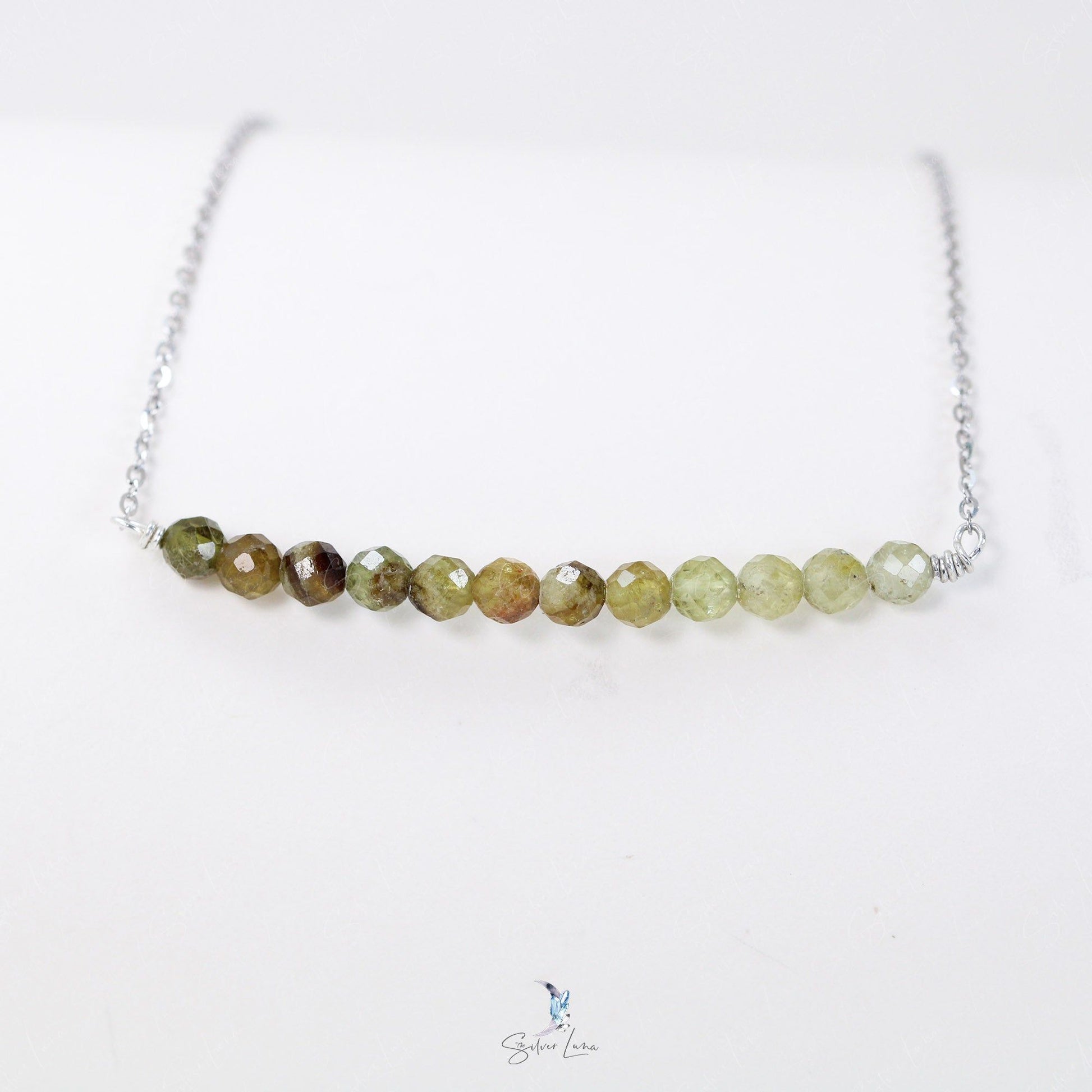 green garnet gemstone row pendant necklace