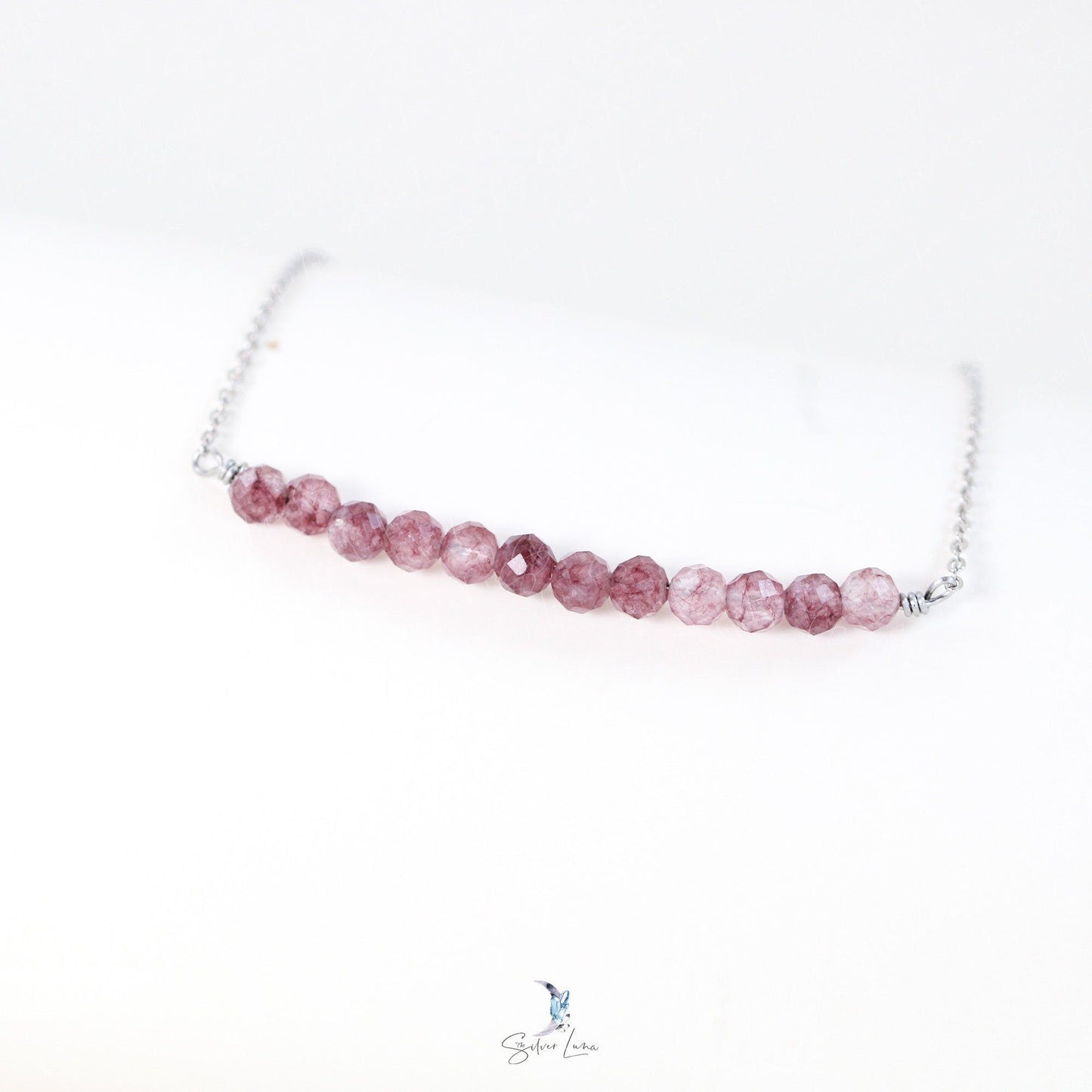 handmade pink gemstone row necklace