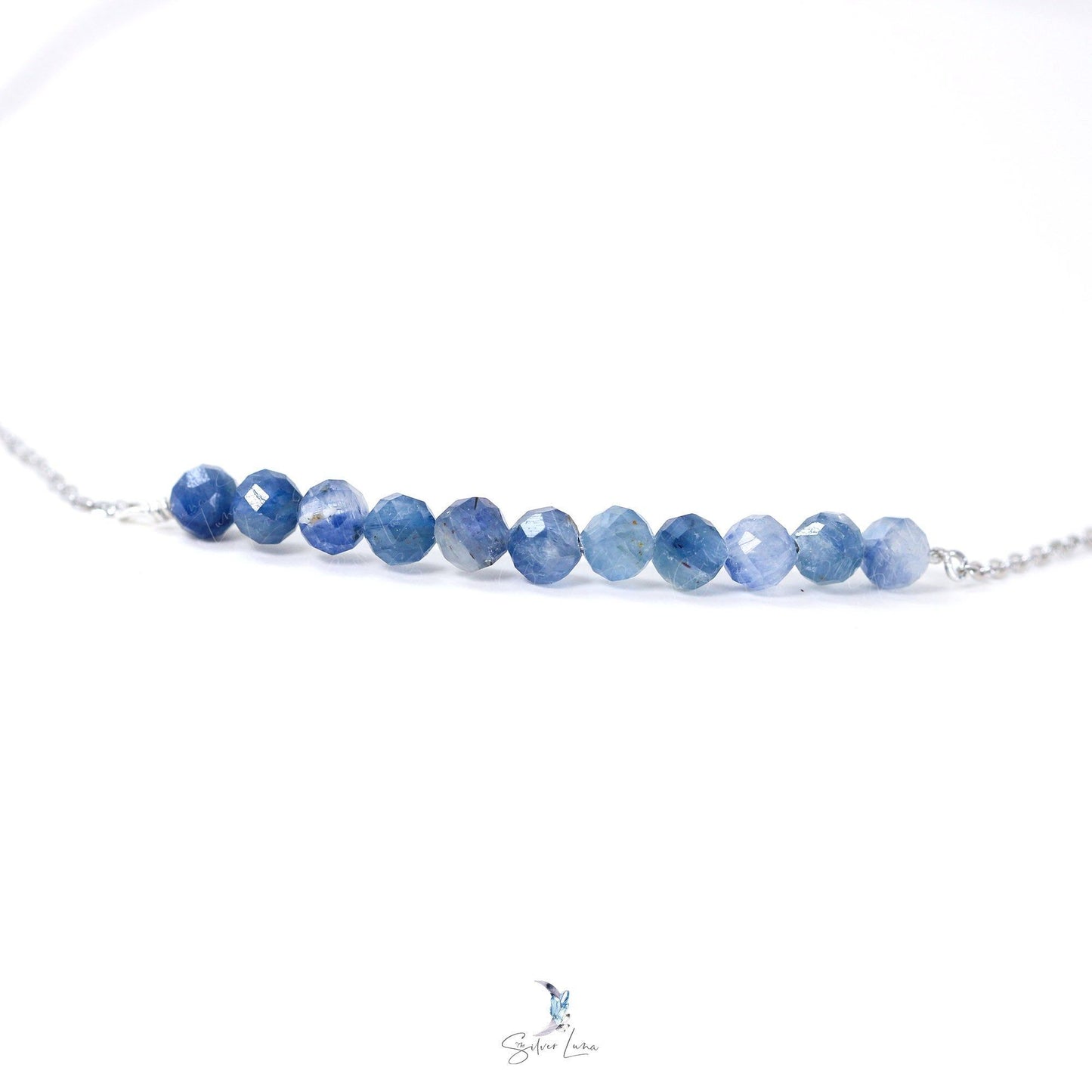 kyanite silver beaded pendant necklace