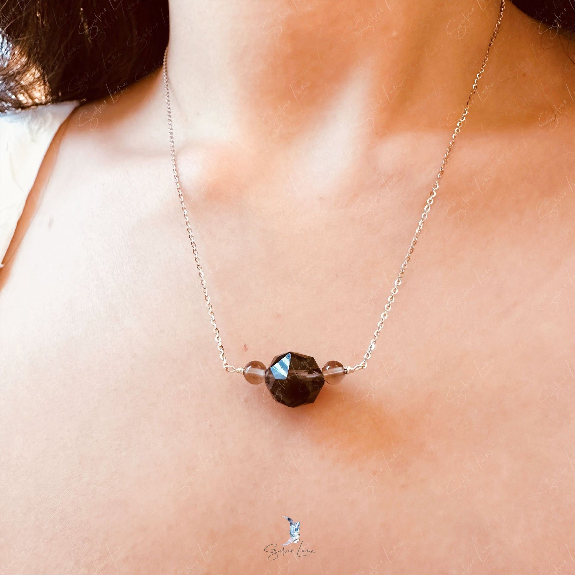 faceted ice obsidian necklace