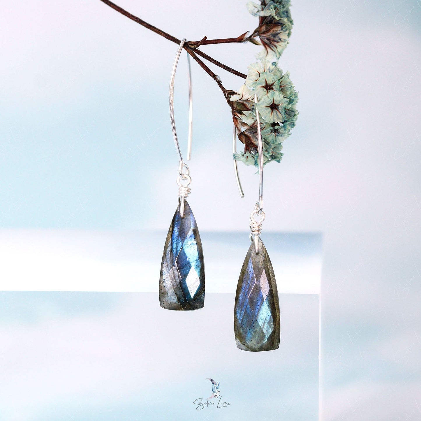 teardrop Labradorite dangle drop earrings