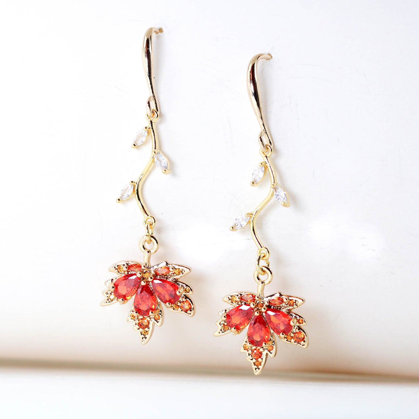 Maple fall leaves gold plated drop earrings