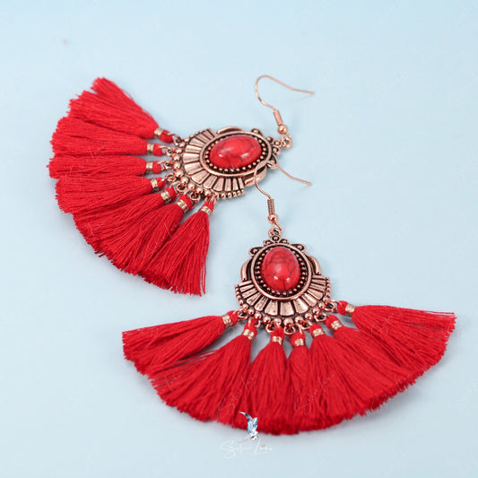 Bohemian red tassel dangle drop earrings