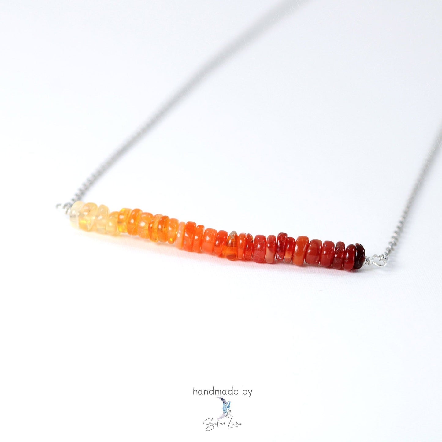 fire opal gemstone row pendant necklace