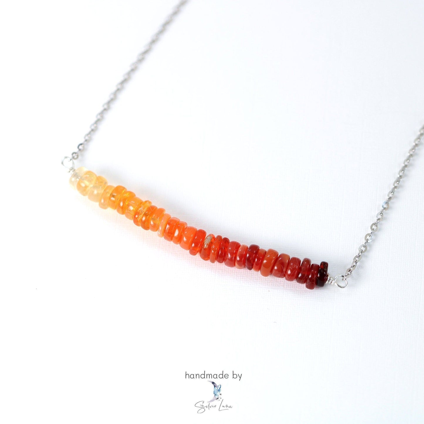 fire opal gemstone row necklace