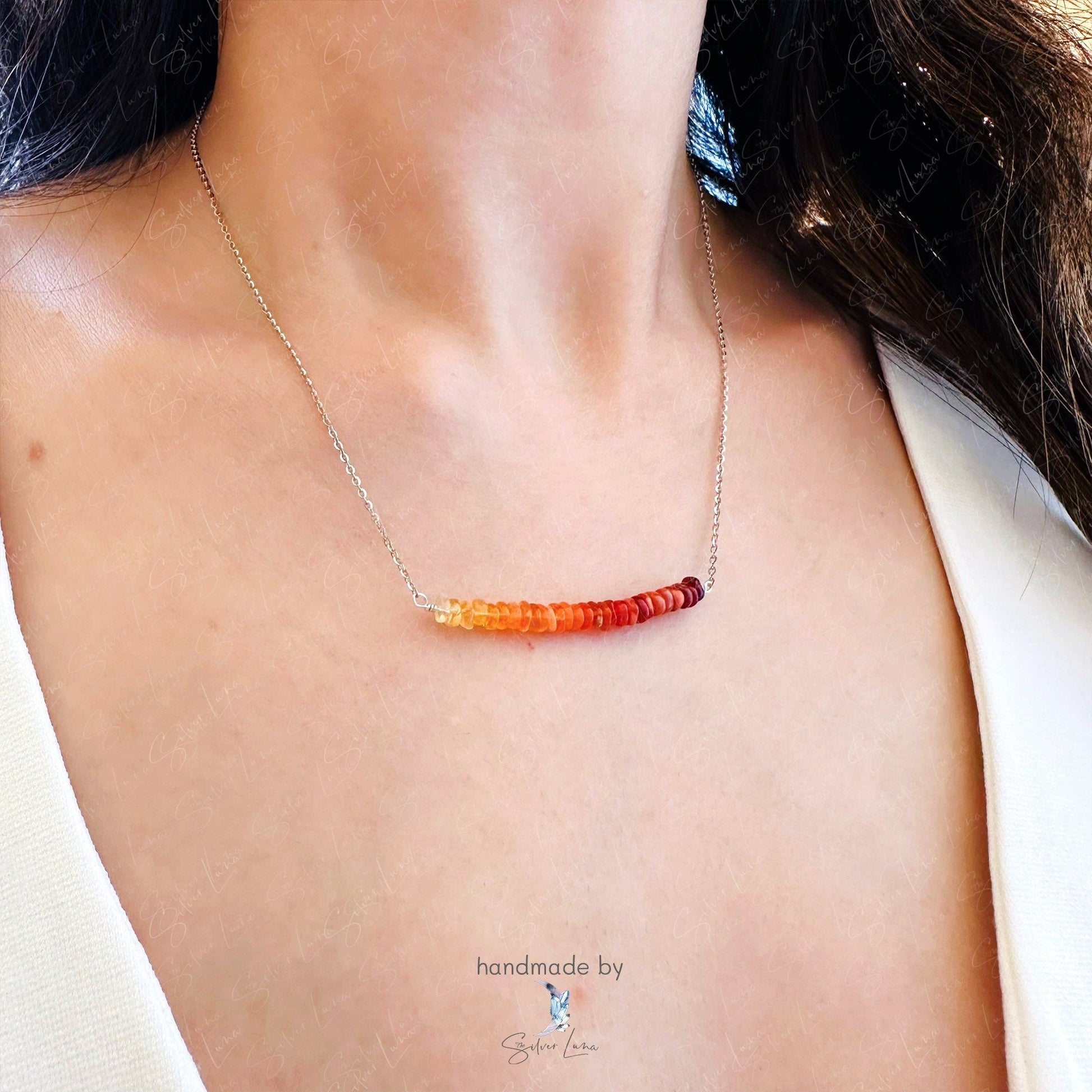 orange gemstone row necklace