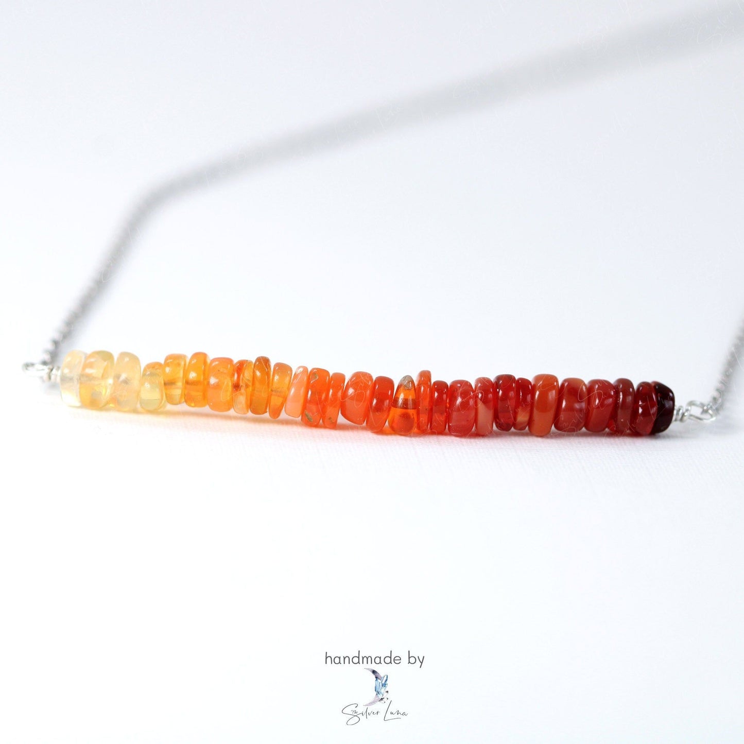 red orange fire opal gemstones silver necklace