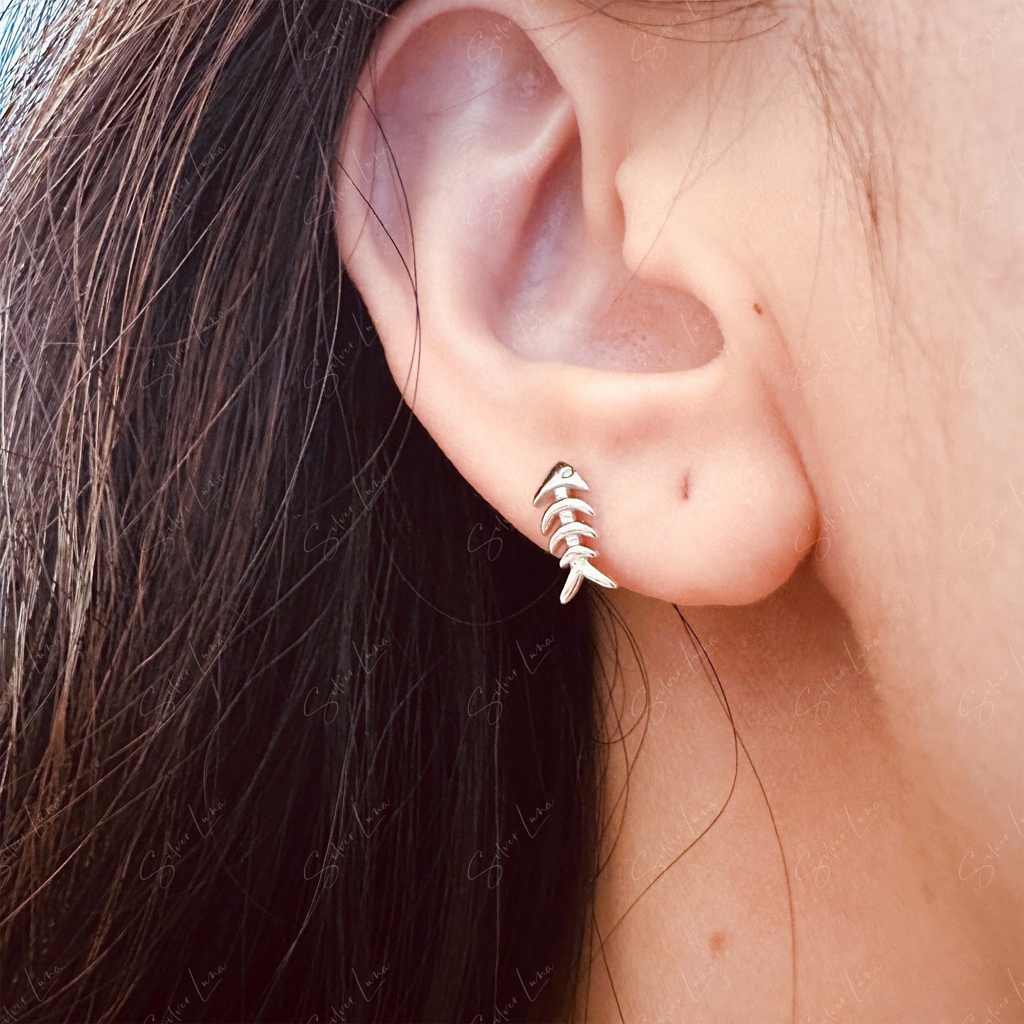 dainty fish bone stud earrings
