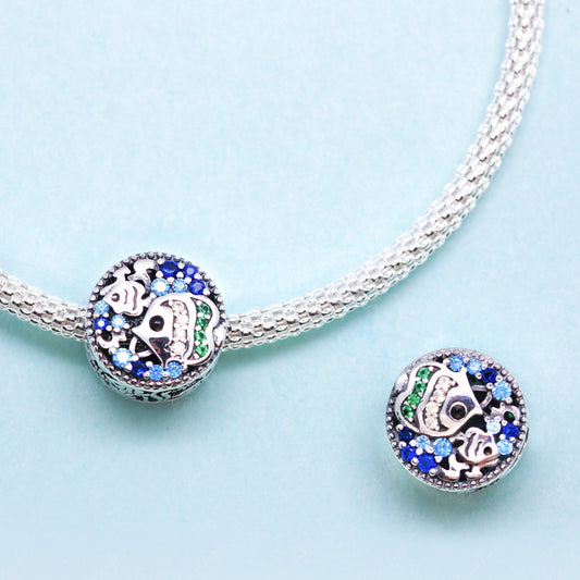 Ocean fish bead charm for bracelet in sterling silver