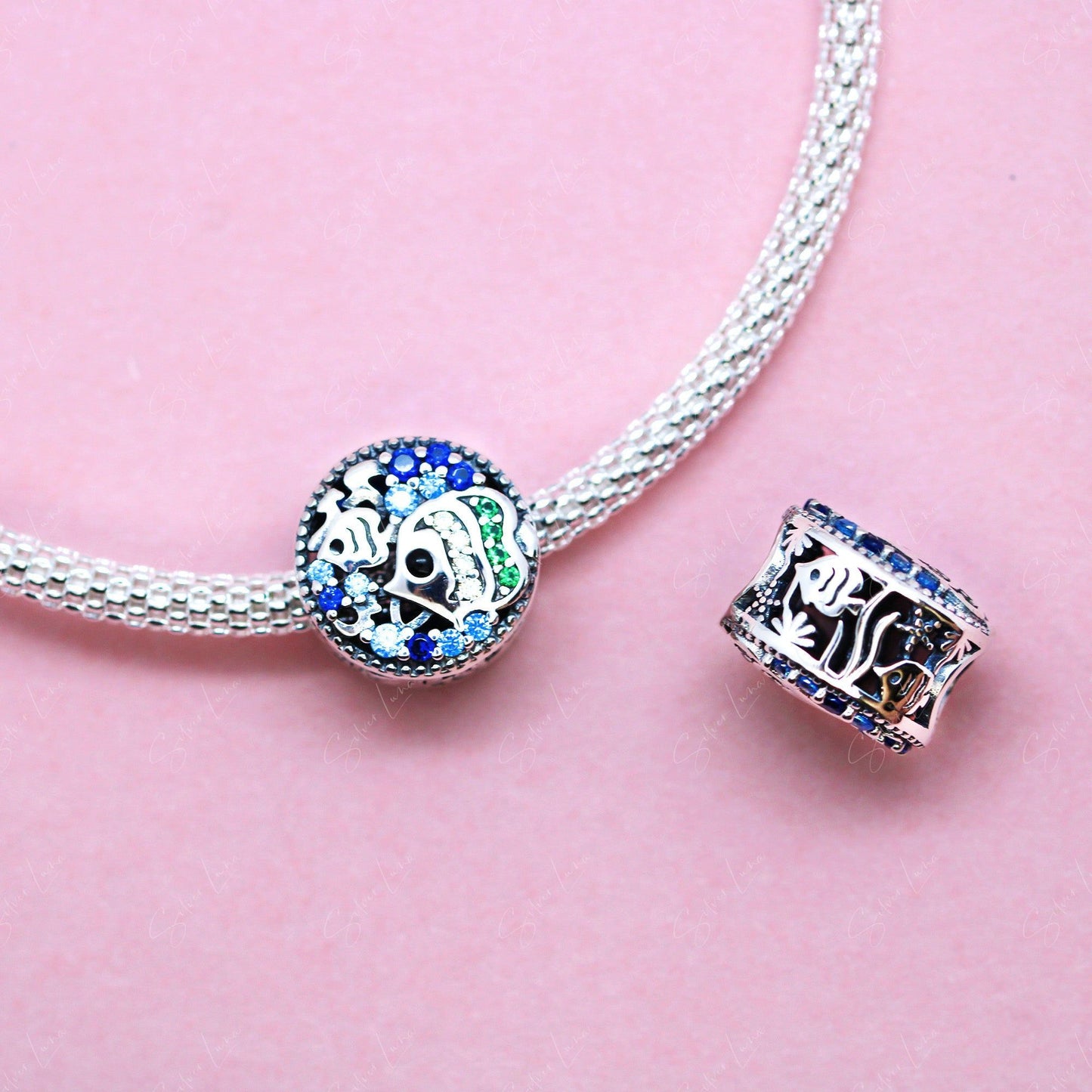 Ocean fish bead charm for bracelet in sterling silver