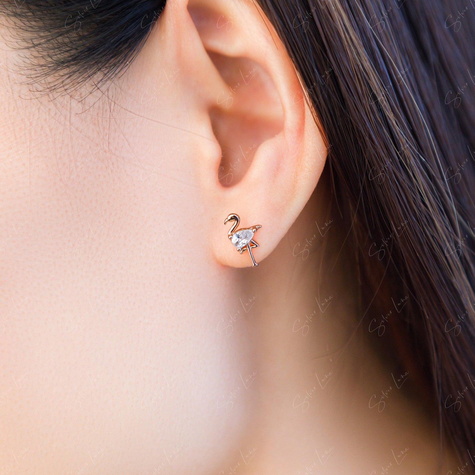 flamingo minimalist stud earrings