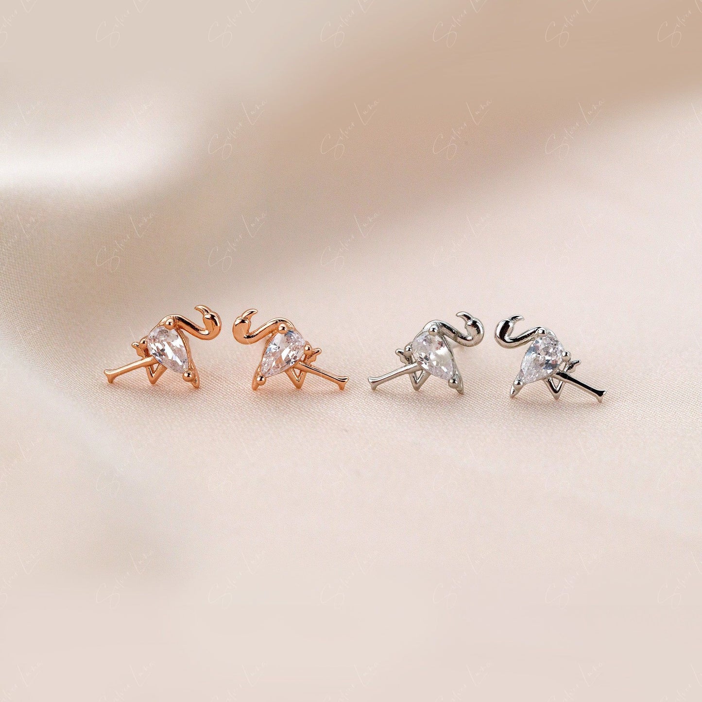 Flamingo sterling silver stud animal earrings