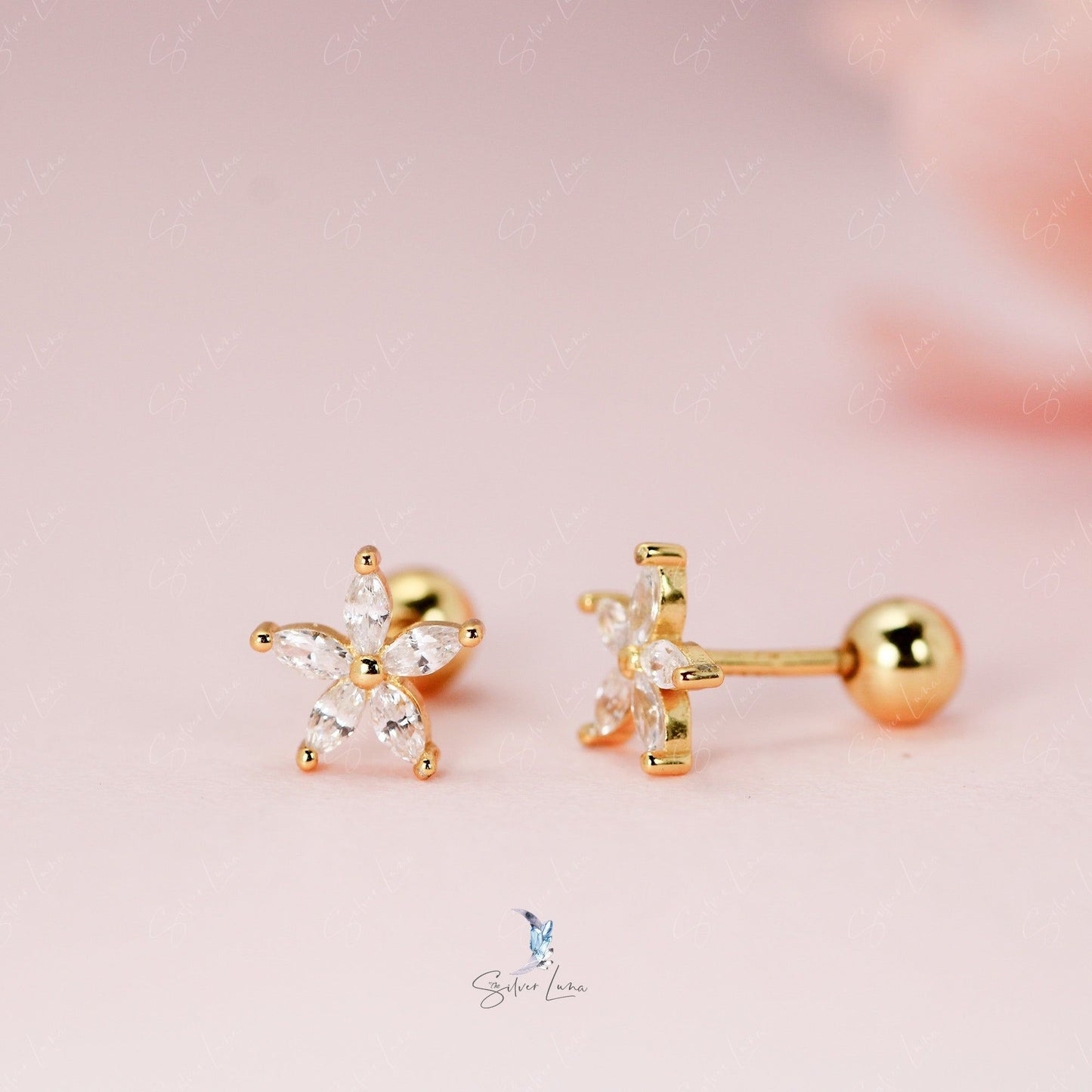 flower screw back stud earrings