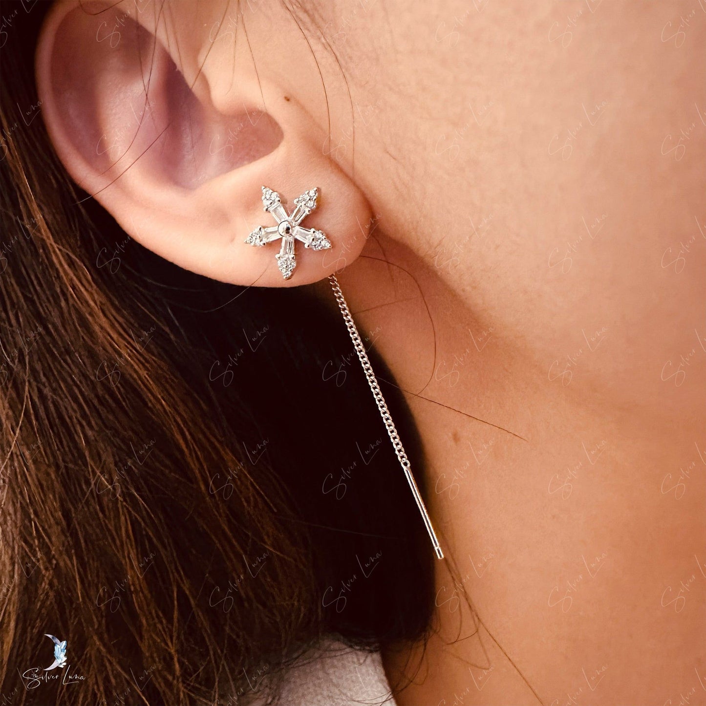 snow flower ear threader earrings