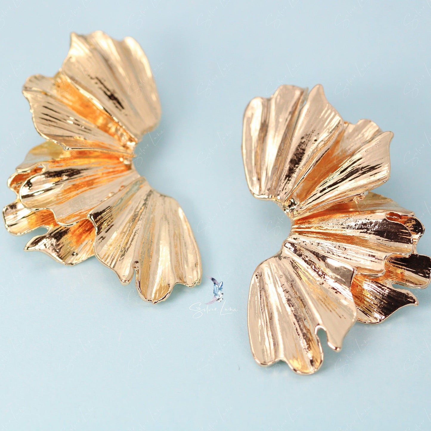 Abstract gold flower big statement earrings