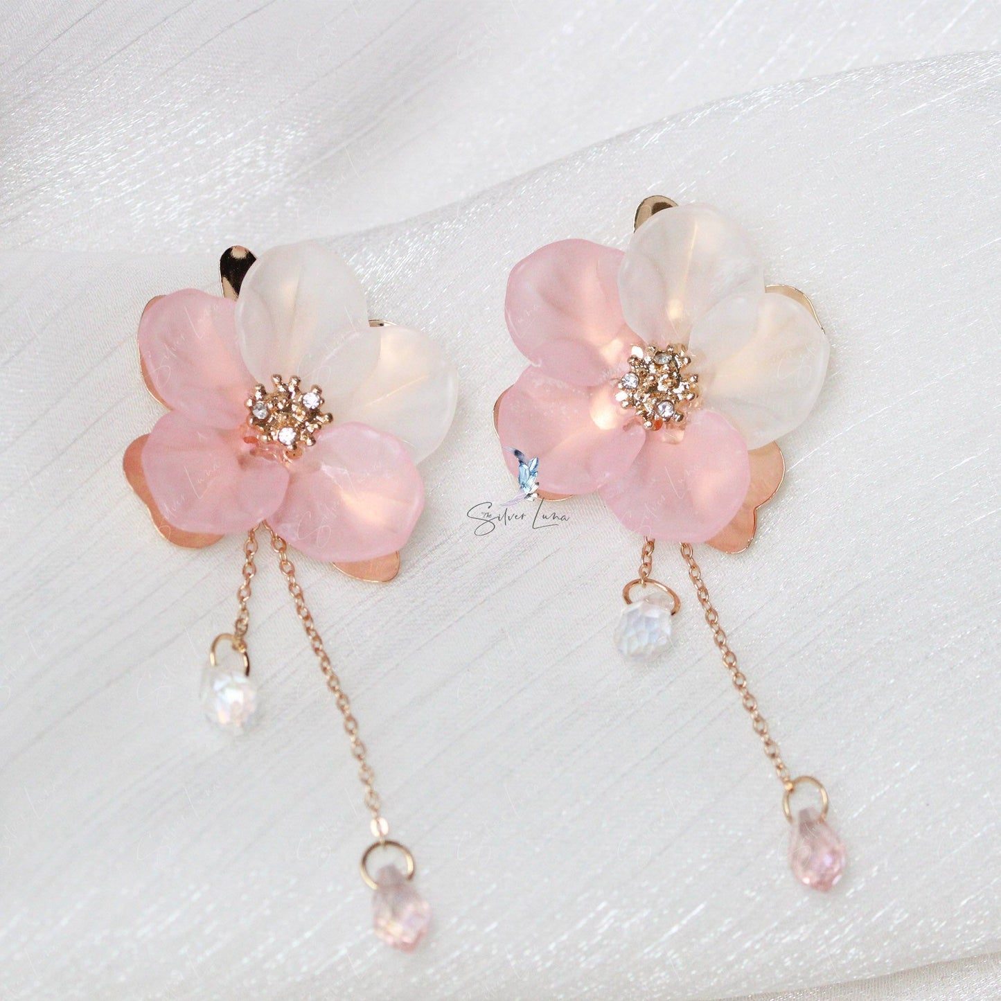 Pink flower tear drop fashion earrings