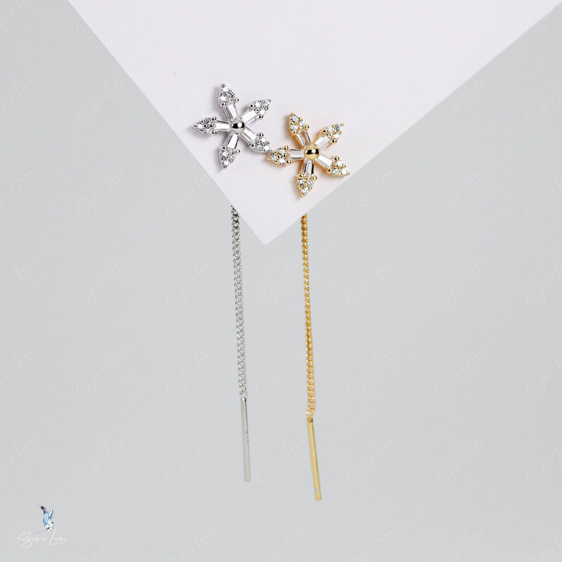 snow flower ear threader earrings