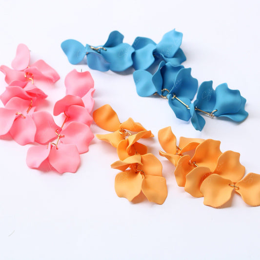 Flower petal long drop fashion earrings