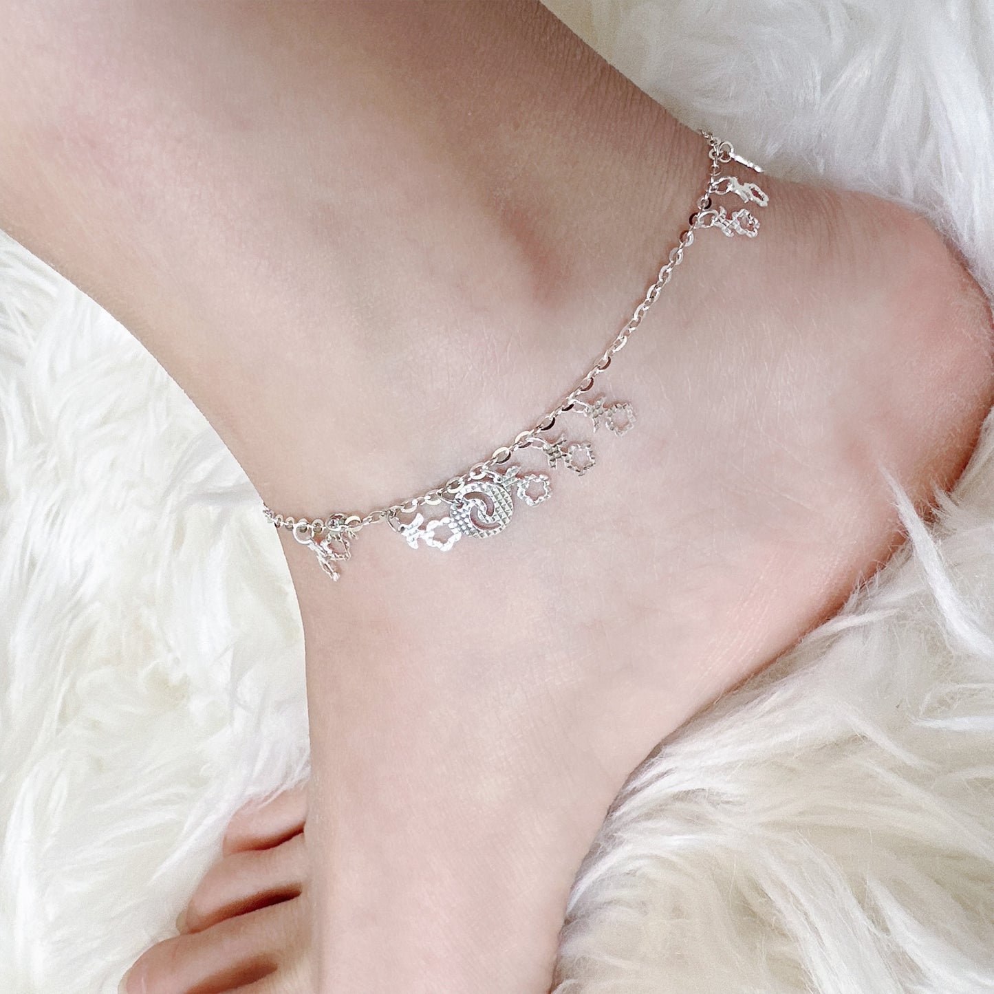 flower charms silver anklet