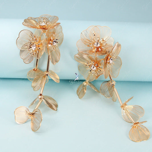 gold flower statement earrings