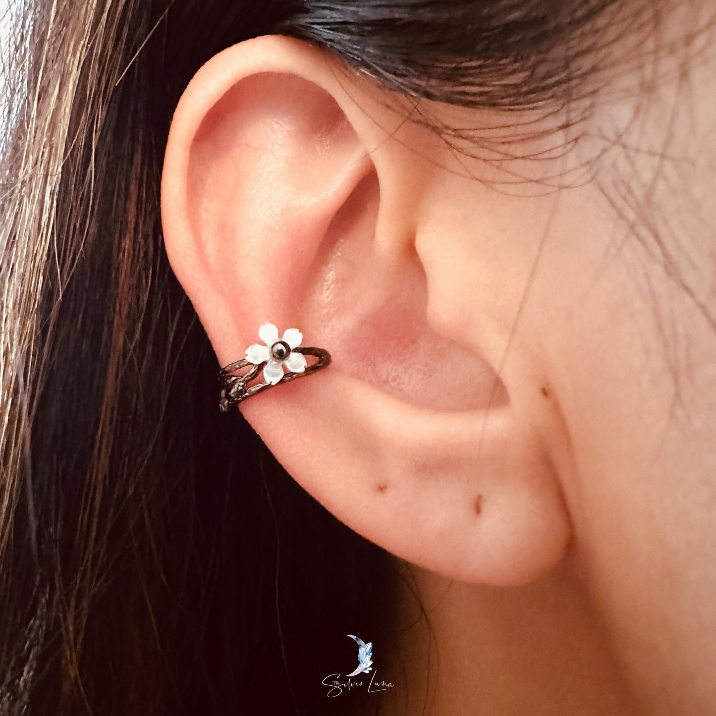 sterling silver cherry blossom ear cuffs