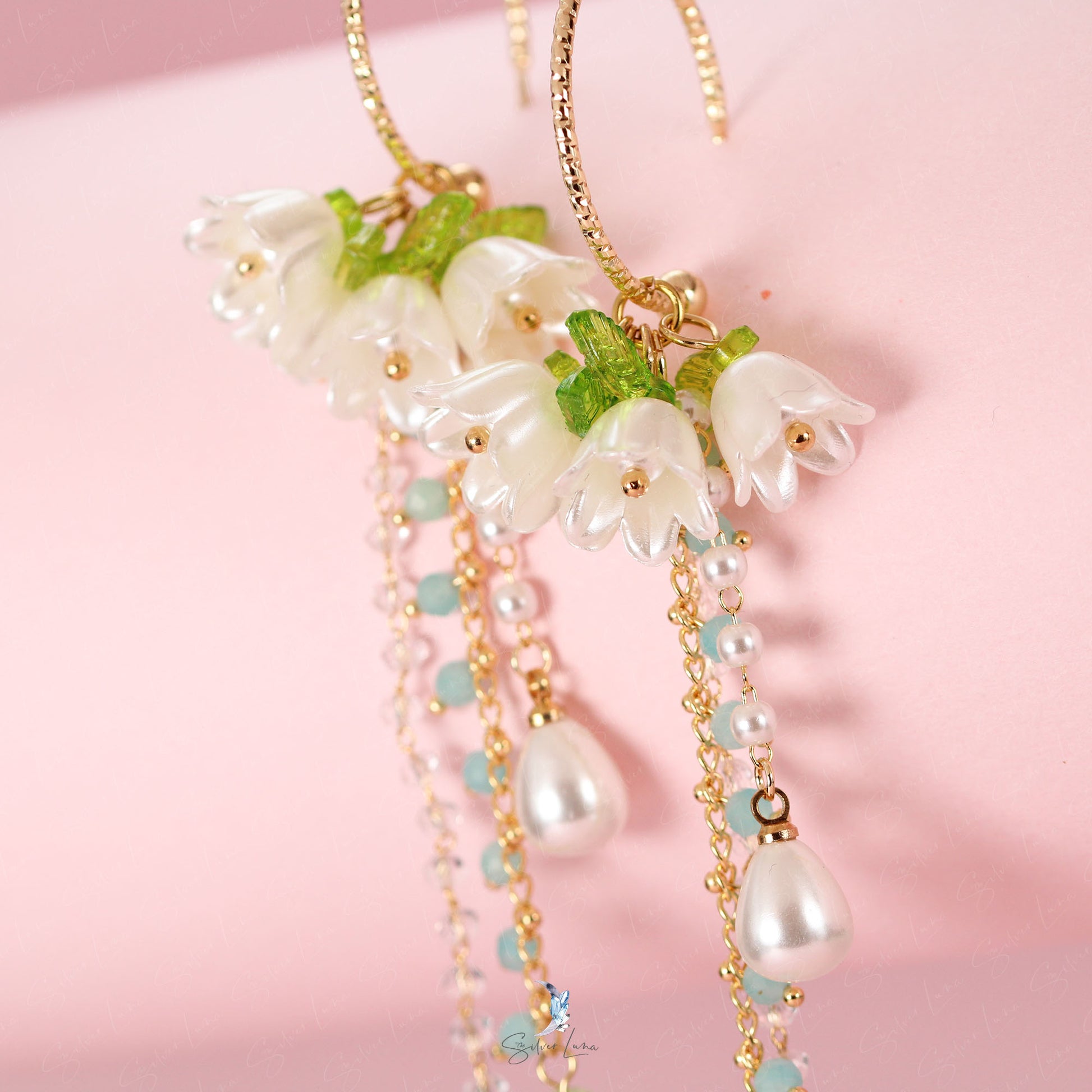 lily flower long drop earrings