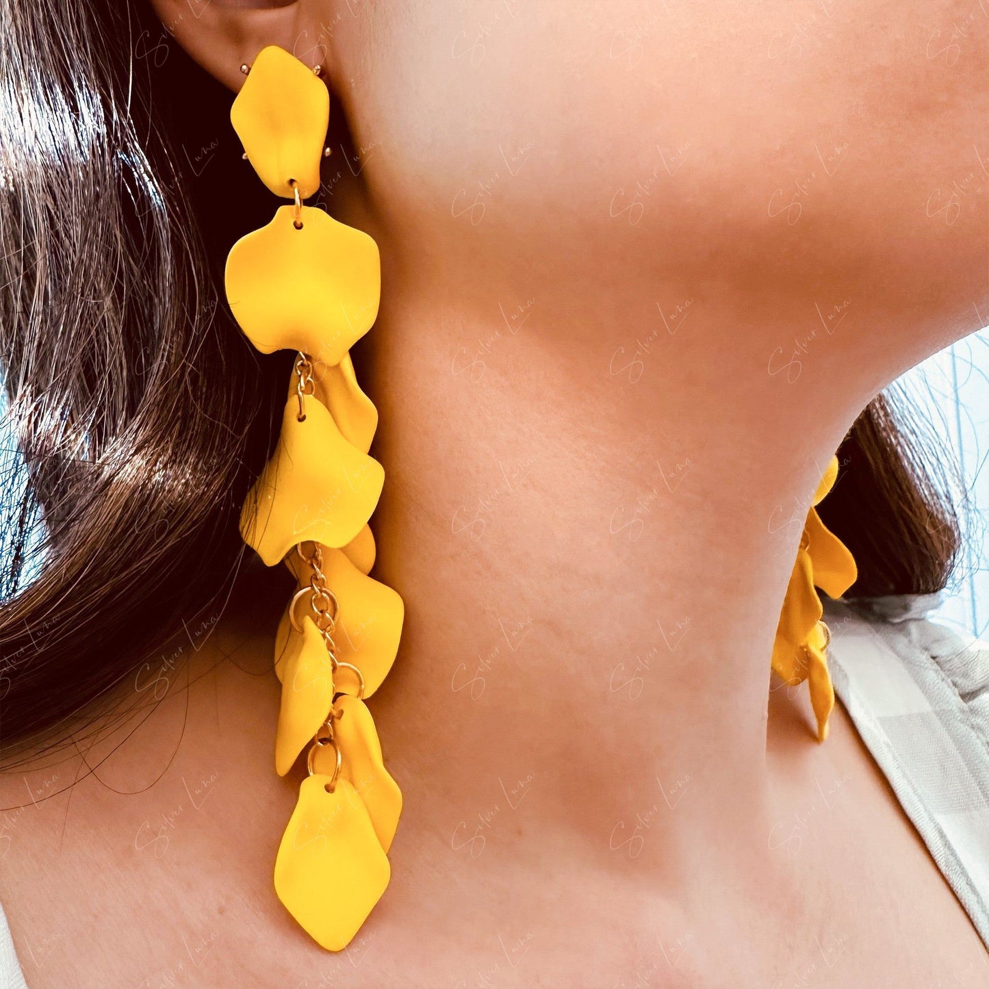 yellow flower dangle drop earrings